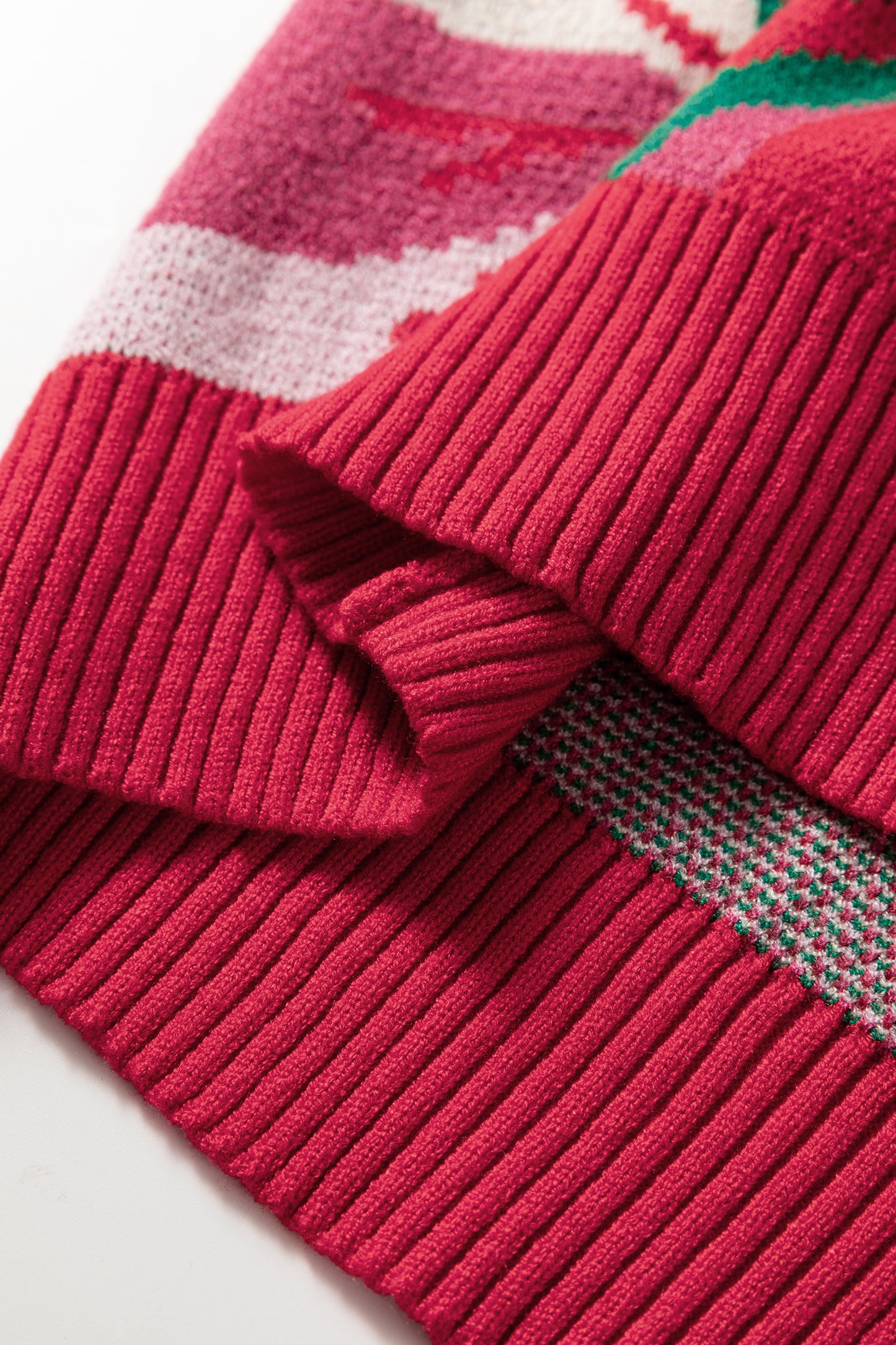 Red Floral Abstract Print Short Puff Sleeve Sweater