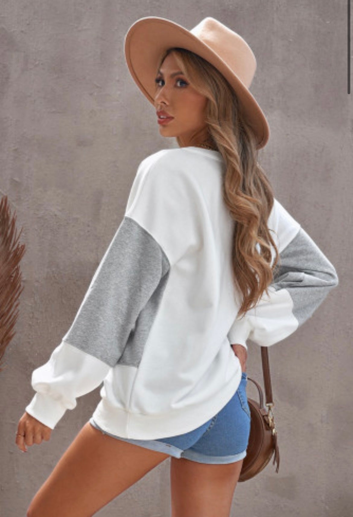Gray color block top