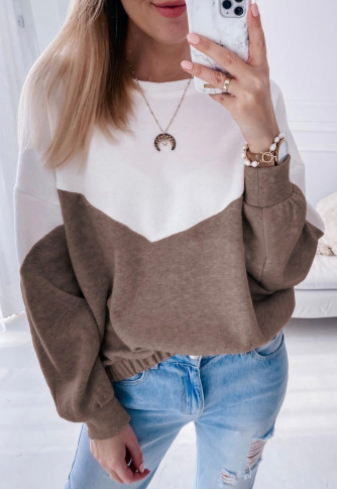 Brown color block top