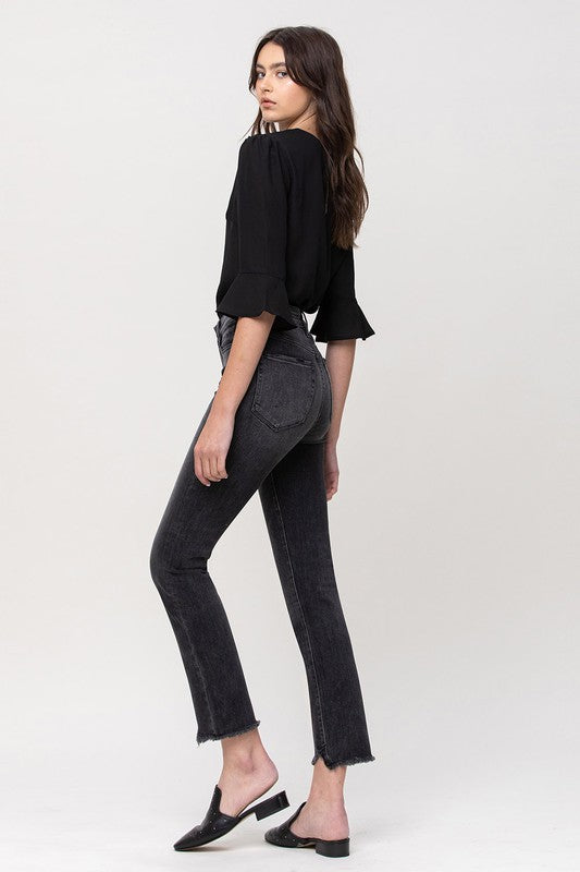 High Rise Straight Crop with Uneven Hem Details jeans