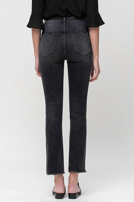 High Rise Straight Crop with Uneven Hem Details jeans