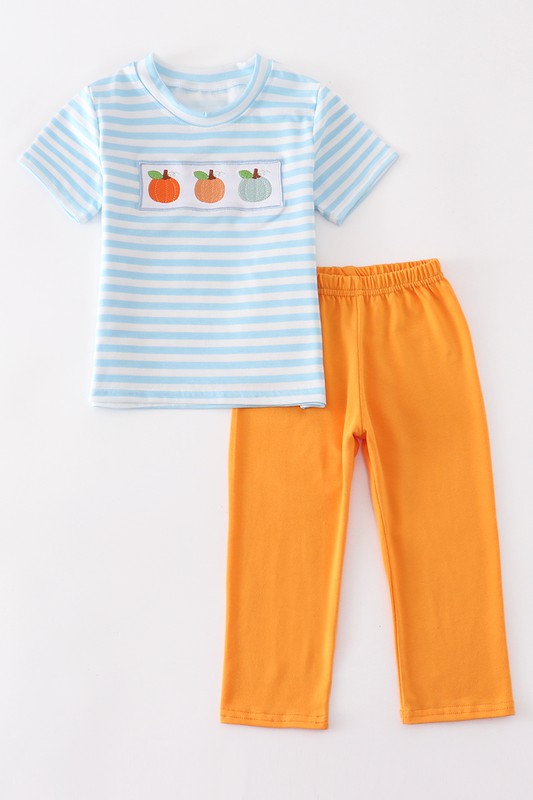 Kid Three pumpkin embroidery boy set
