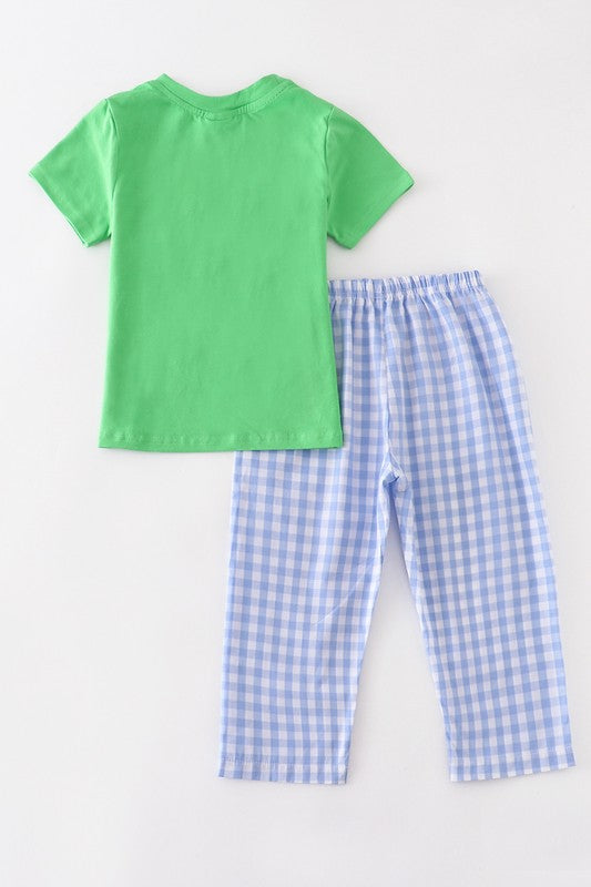 Kid Green pumpkin applique boy set