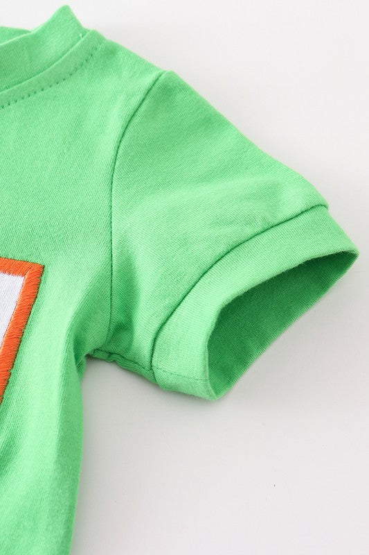 Kid Green pumpkin applique boy romper