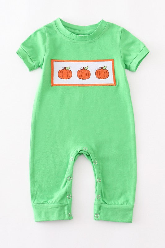 Kid Green pumpkin applique boy romper