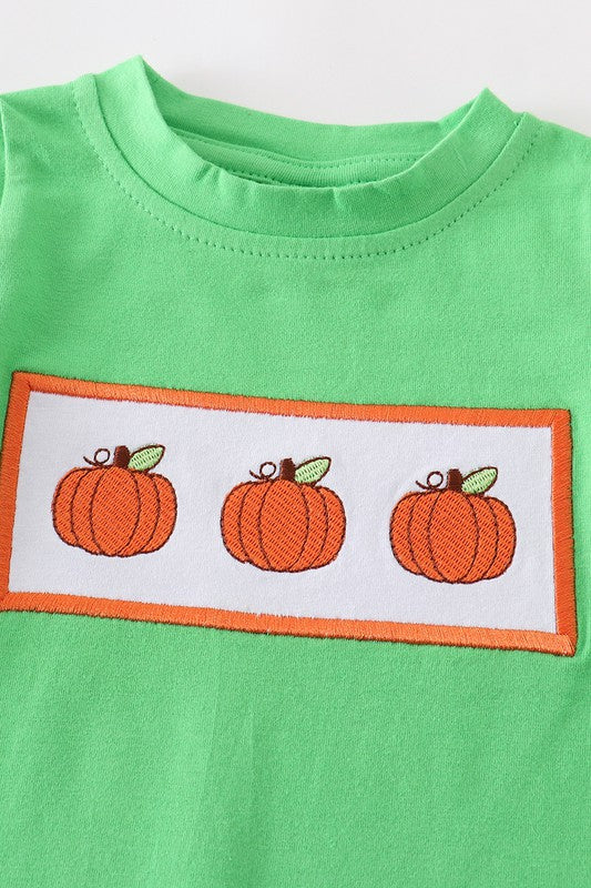 Kid Green pumpkin applique boy romper