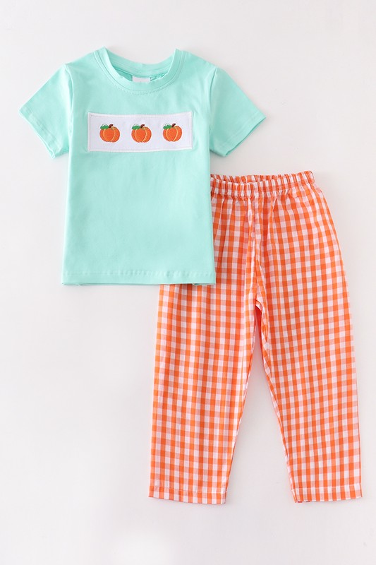 Kid Blue pumpkin applique boy set
