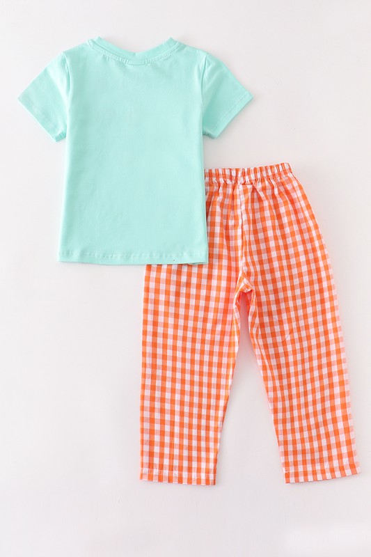 Kid Blue pumpkin applique boy set