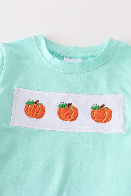 Kid Blue pumpkin applique boy set