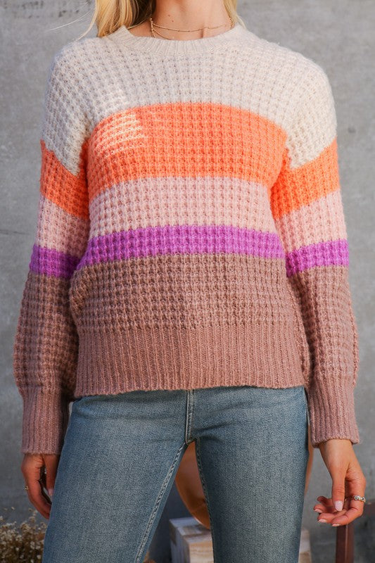 Waffle Stitch Multi Color Bold Striped Sweater