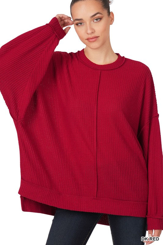 Brushed Waffle Oversized Exposed Seam Sweater