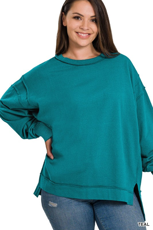 Plus Terry Oversized Exposed-Seam Sweatshirt