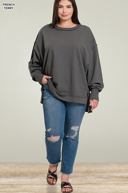 Plus Terry Oversized Exposed-Seam Sweatshirt