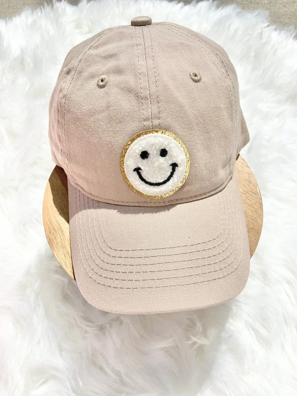 Baseball Cap with Smiley Face Patch