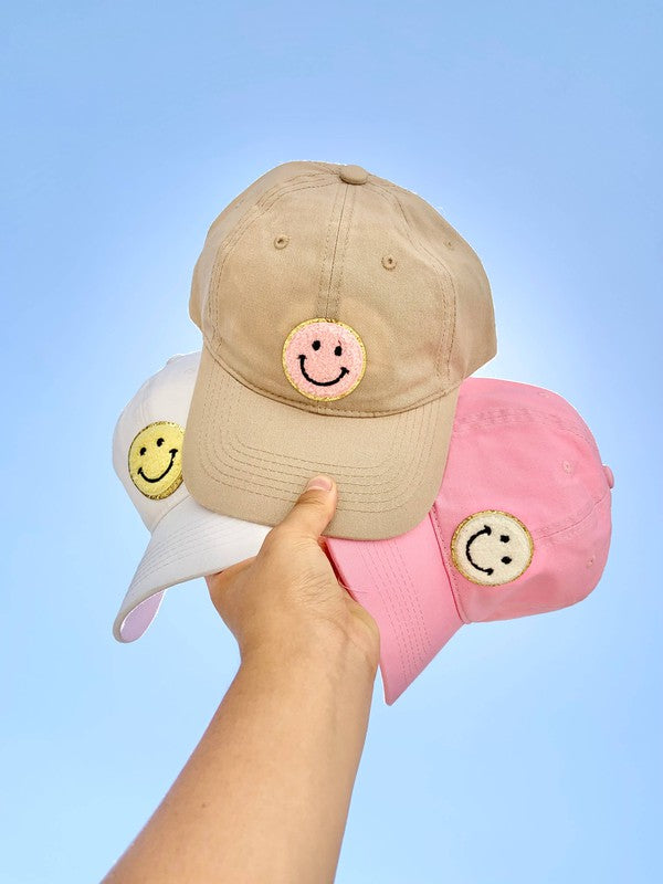 Baseball Cap with Smiley Face Patch