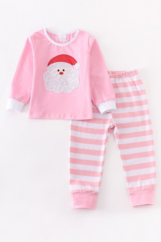 Pink stripe santa pajamas set
