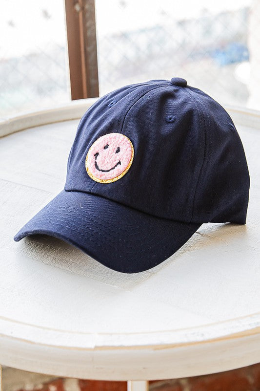 Baseball Cap with Smiley Face Patch