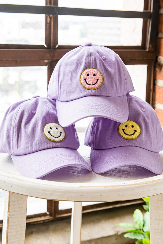 Baseball Cap with Smiley Face Patch