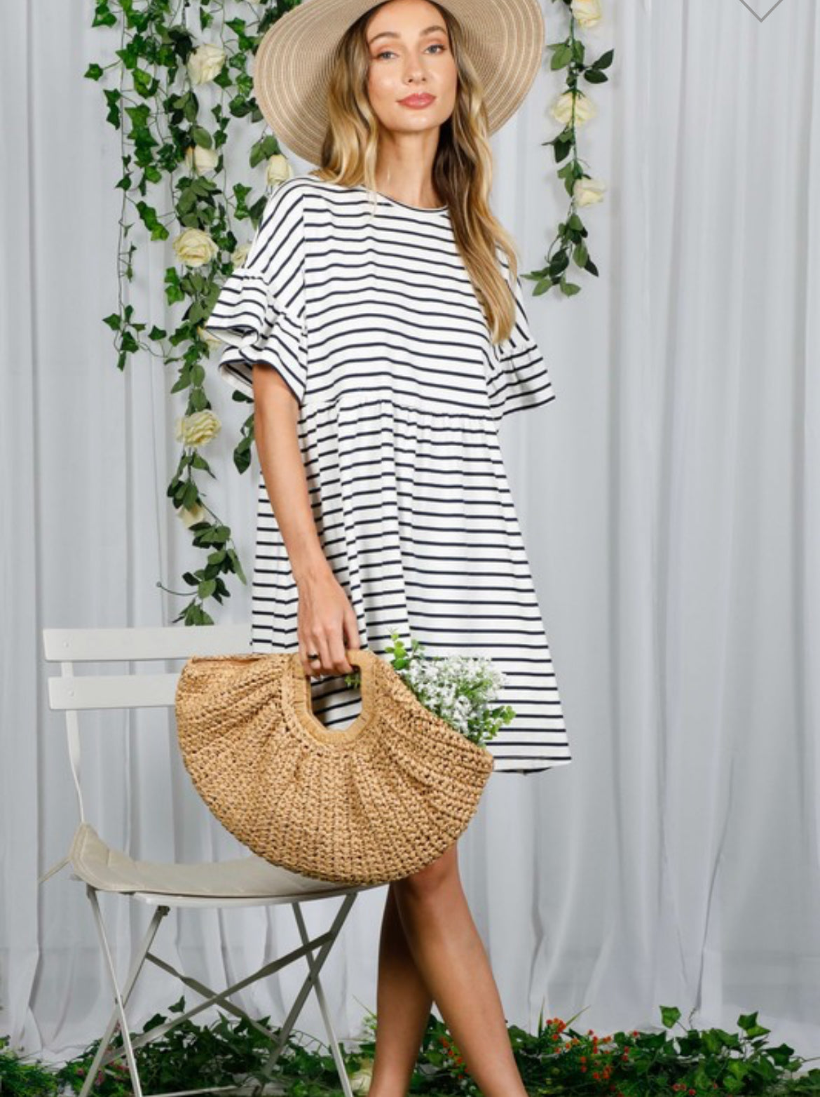 Stripped baby doll mini dress