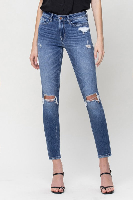 Distressed Mid Rise Ankle Skinny jeans