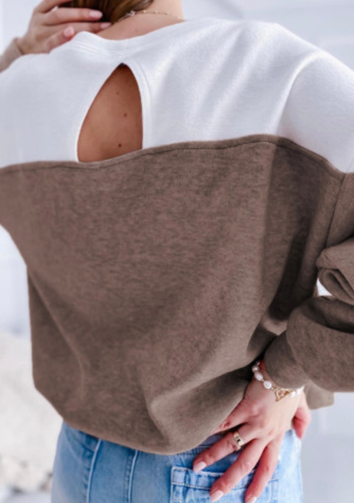 Brown color block top