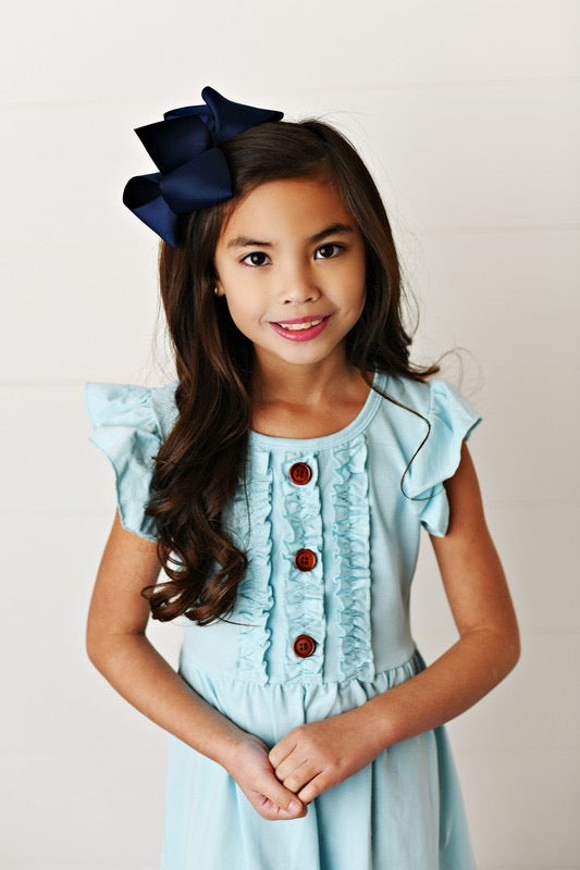Ruffle Button blue Spring dress ***