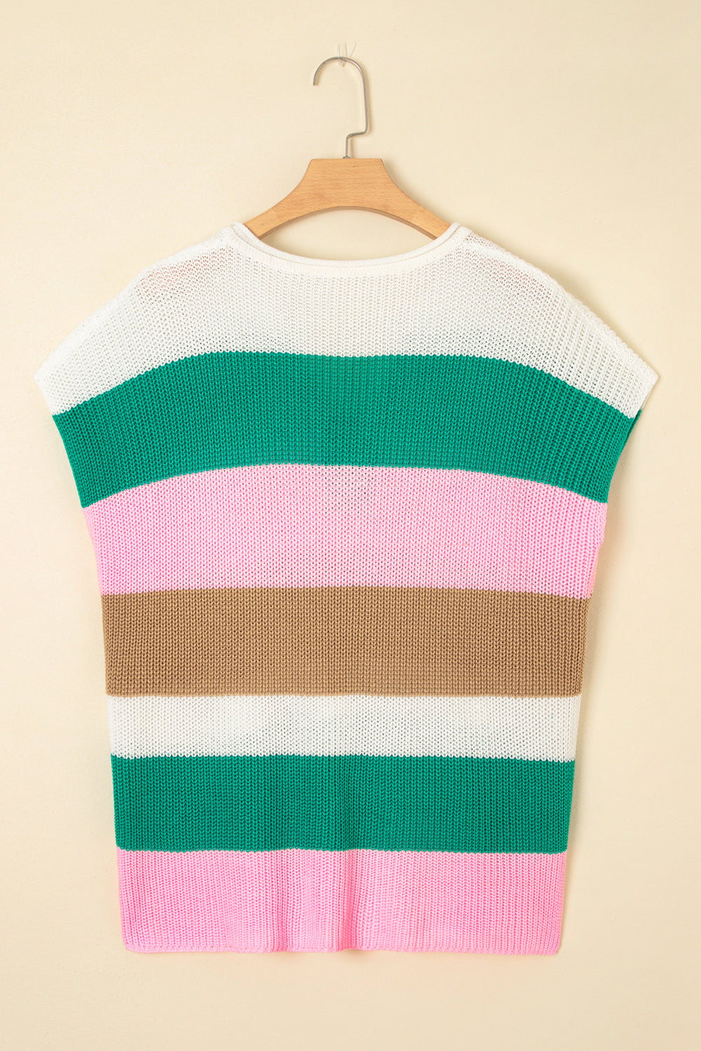 Multicolour Plus Size Striped Colorblock V Neck Short Sleeve Sweater