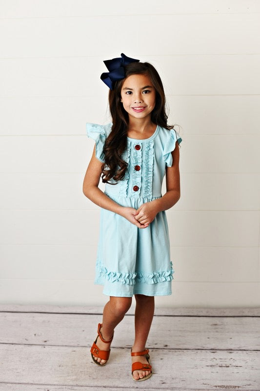 Ruffle Button blue Spring dress ***