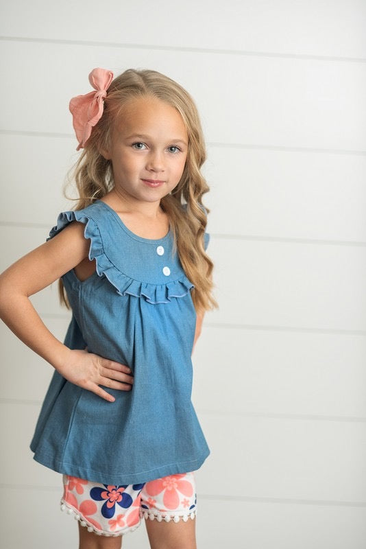 Girls coral floral jean set