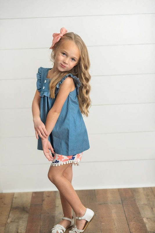 Girls coral floral jean set