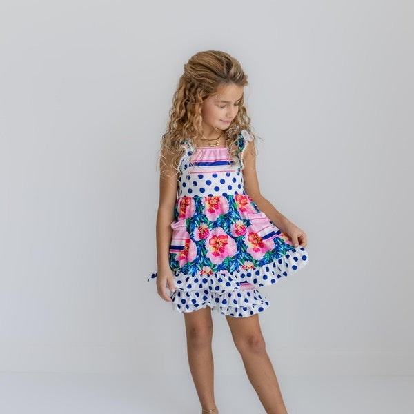 Navy polka dot