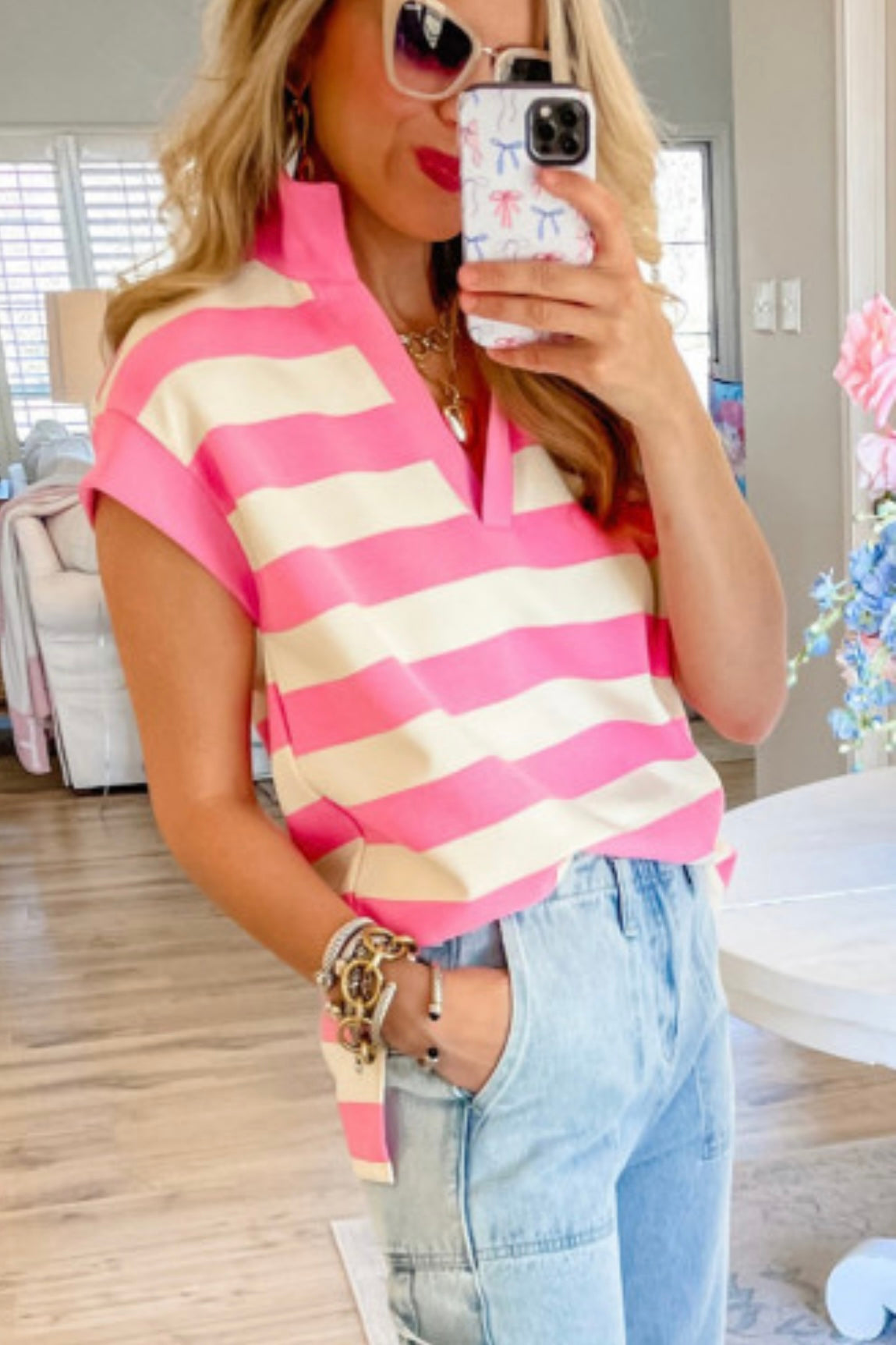 Pink large stripe top