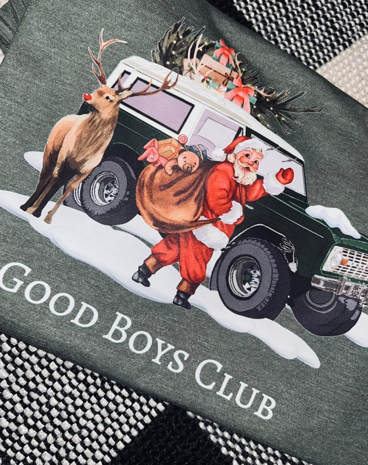 Santa with jeep tshirt