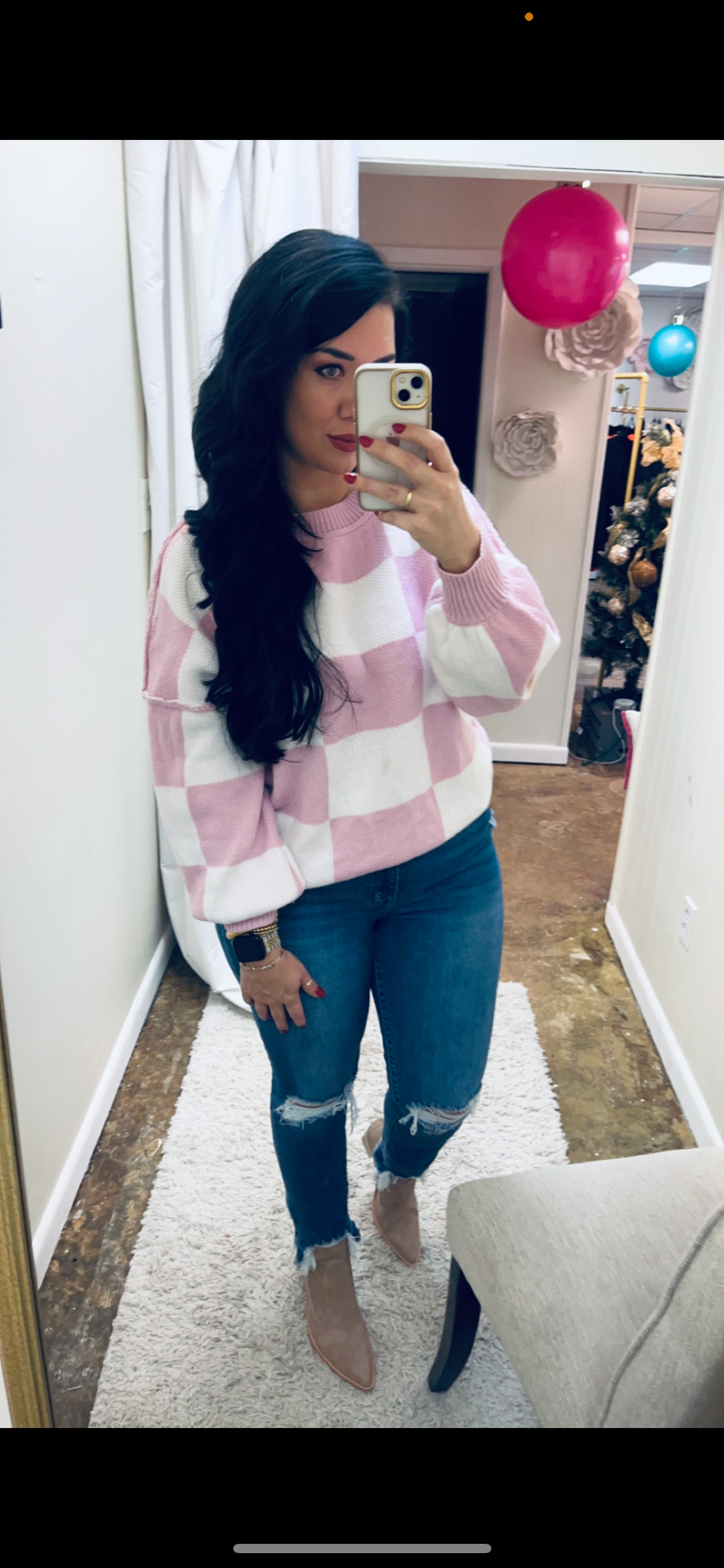 Pink check sweater