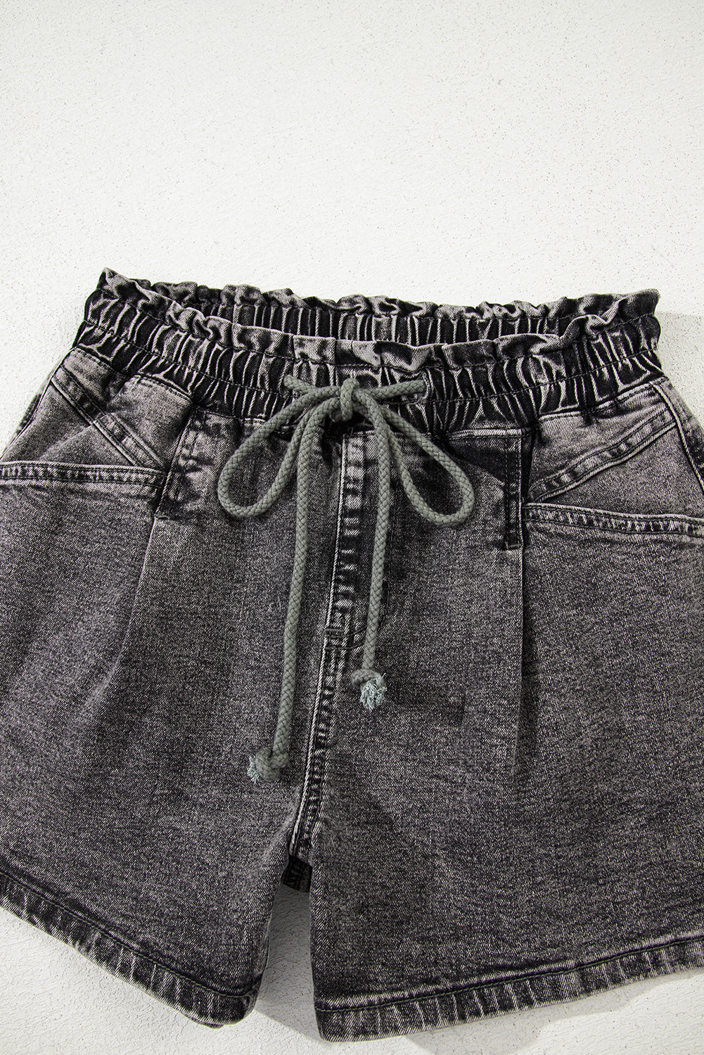 High-rise Drawstring High Waist Casual Denim Shorts with Pockets