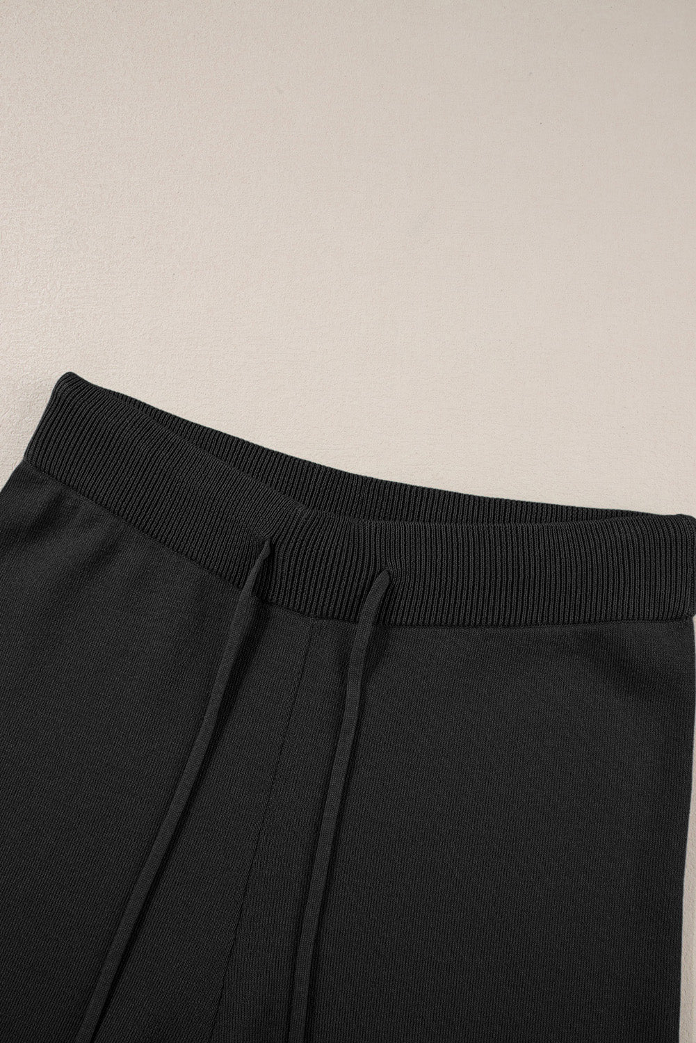 Black Contrast Trim Half Sleeve Top Drawstring Pants Loose 2pcs Sweater Suit