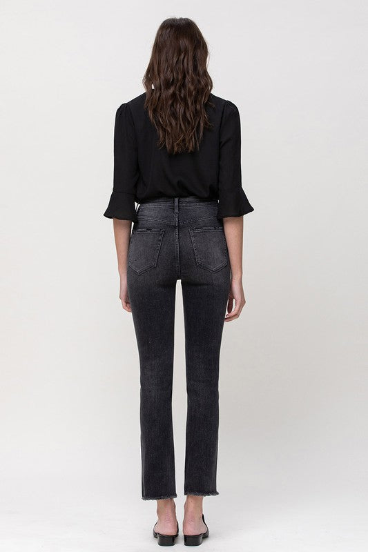 High Rise Straight Crop with Uneven Hem Details jeans