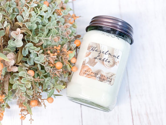 }Hazelnut Latte 16oz Mason Soy Candle
