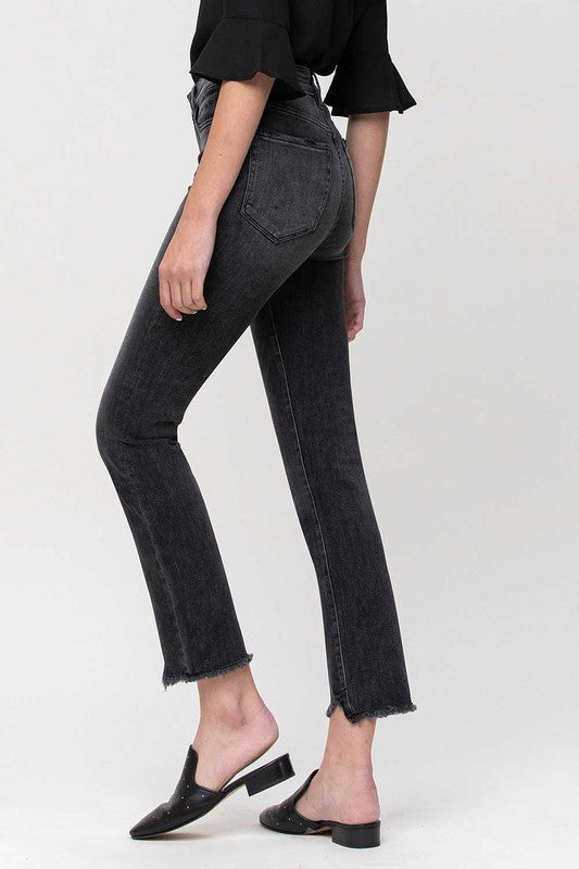High Rise Straight Crop with Uneven Hem Details jeans