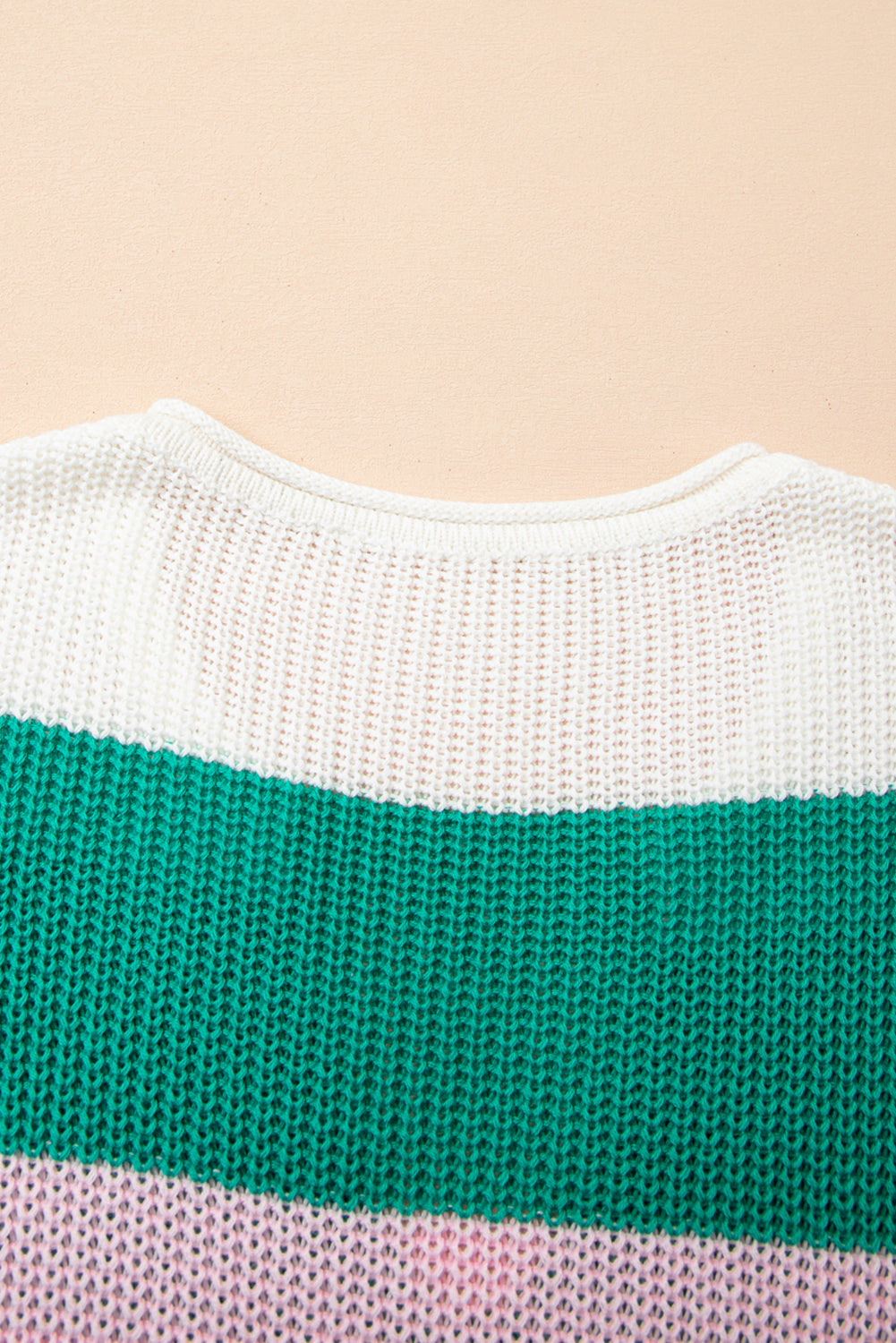 Multicolour Plus Size Striped Colorblock V Neck Short Sleeve Sweater