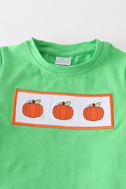 Kid Green pumpkin applique boy set
