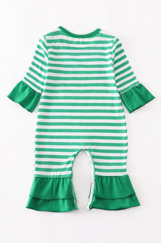 Green stripe duck applique girl romper