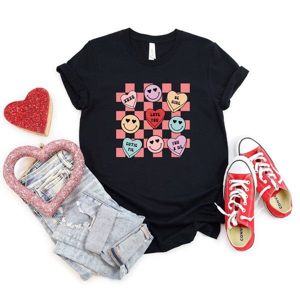 Candy Heart Smile Solid Short Sleeve Graphic Tee