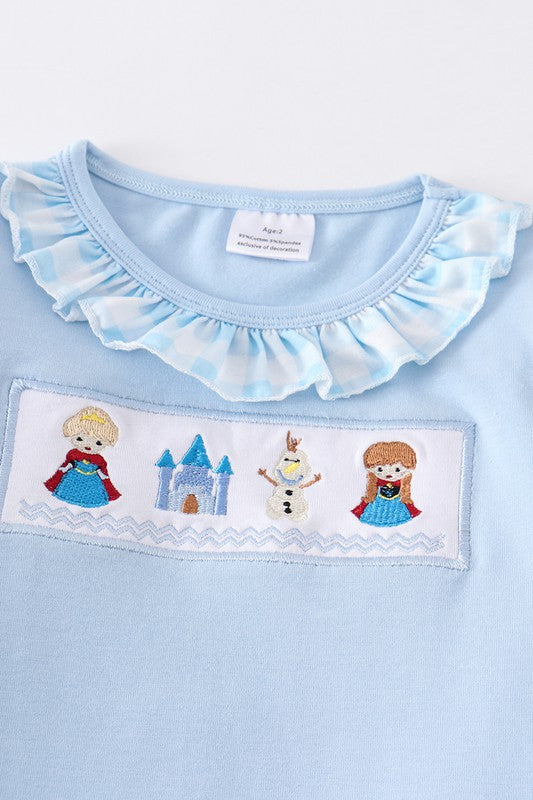 Kid Frozen embroidery plaid ruffle girls set