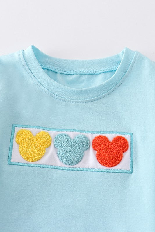 Blue french knot charactor boy top