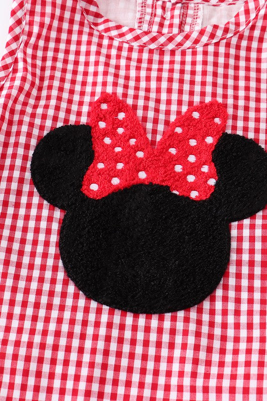 Red french knot charactor plaid girl set