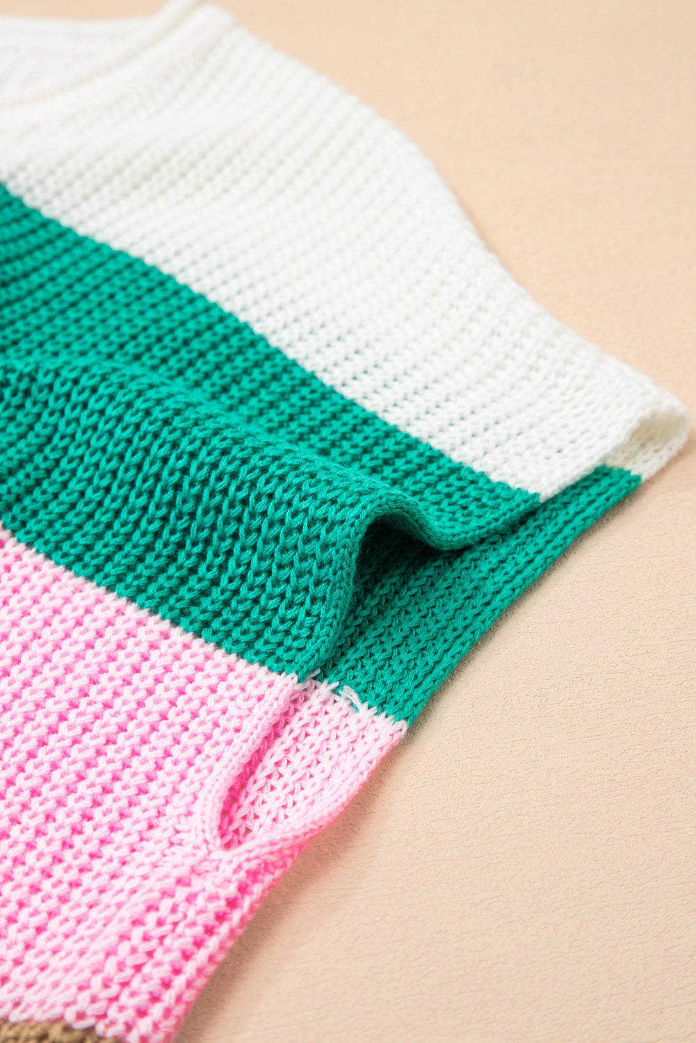 Multicolour Plus Size Striped Colorblock V Neck Short Sleeve Sweater