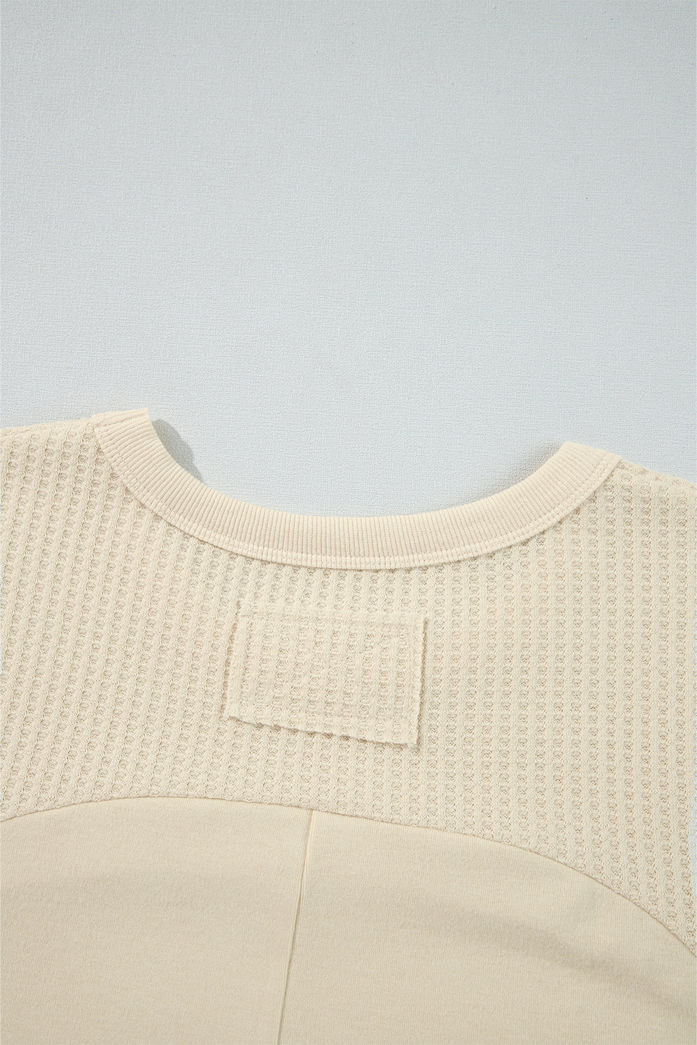 Beige Thermal Knit Patchwork Exposed Seam Long Sleeve Top