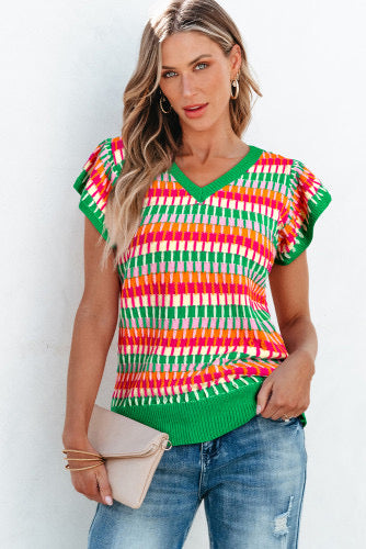 Multi color knitted sweater top