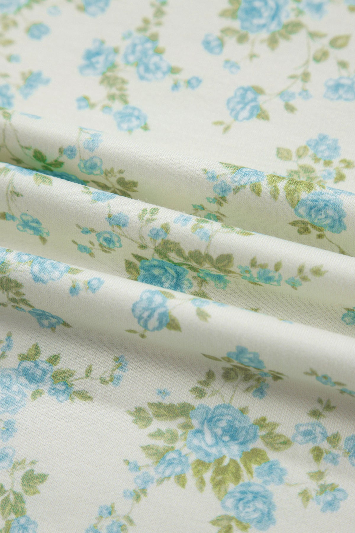 Sky Blue Floral Print Short Sleeve Elastic Waist Pocket Two Piece Set